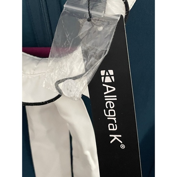 Allegra K Women's Size S Contrast Color Puff Sleeve Bow Flare Dress Teal Twee - Picture 12 of 12